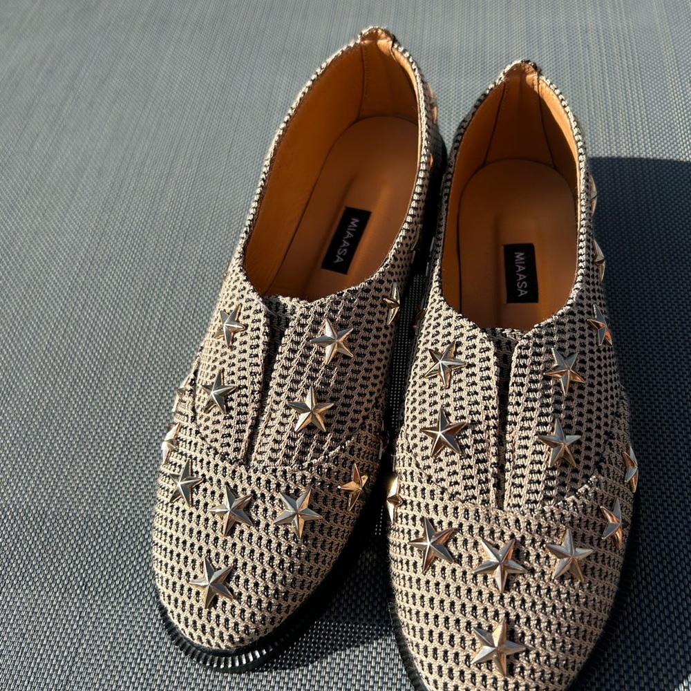 MIAASA Gold Star Studded Woven Loafers – Size 37